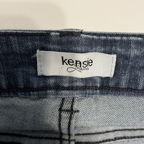 Kensie womens sz 27x 26 mid rise skinny color block patchwork jeans Raw Hem - Picture 3 of 8